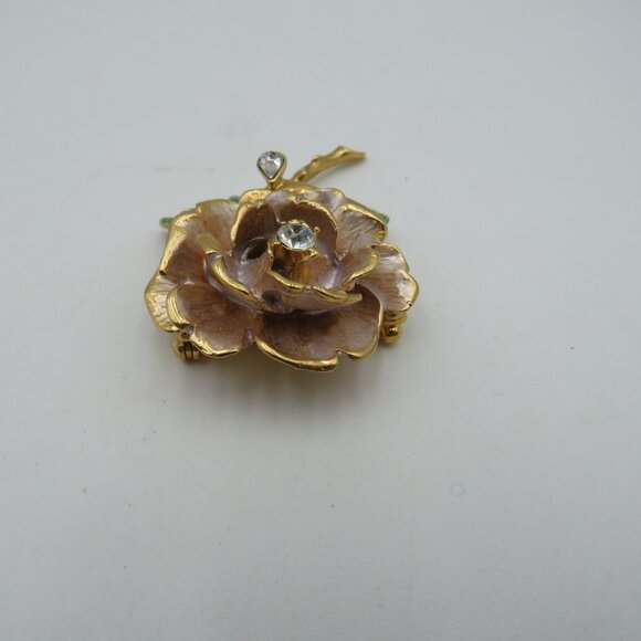 Vintage 1997 England's Rose Flower Brooch Gold Tone Enamel Rhinestone Pin Jewelr - Picture 3 of 9